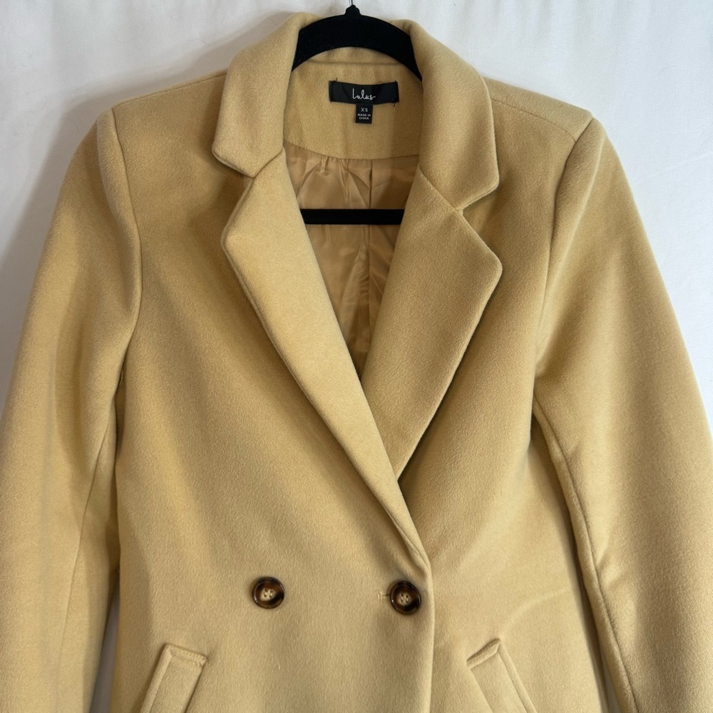 Lulus Harriet Long Double-Breasted Tan Coat, size XS - Picture 4 of 12